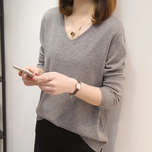 「履き心地抜群」伸縮性あり 柔軟加工 Vネック プルオーバー ニットセーター