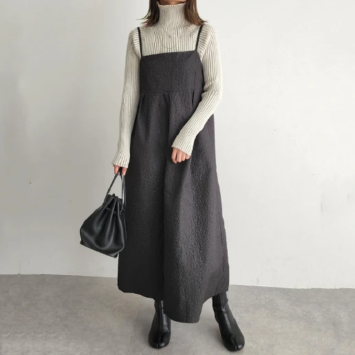 無地 ノースリーブ 切り替え Aライン キュート ロング 休日 キャミワンピース