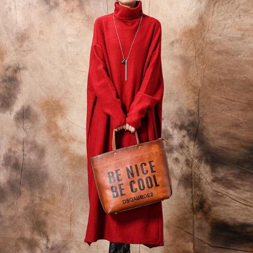 快適な生地 ビックシルエット ハイネック レトロ 無地 体型をカバー 防寒 秋冬 Aライン 着痩せ効果 ニットワンピース