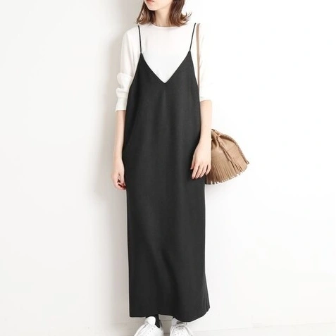 女っぽさが漂う ストレート 足首丈 無地 プルオーバー ファッション感満々 気質アップ 定番シンプル 上品なシルエット 絶対欲しい 絶対流行 キャミワンピース