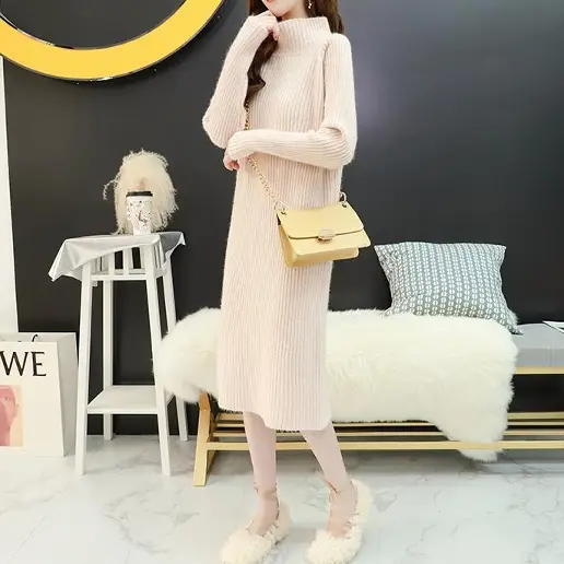 キレカジ コーディネート自在 ナチュラル 通勤 シンプル ハーフネック きれいめ系 長袖 ニットワンピース