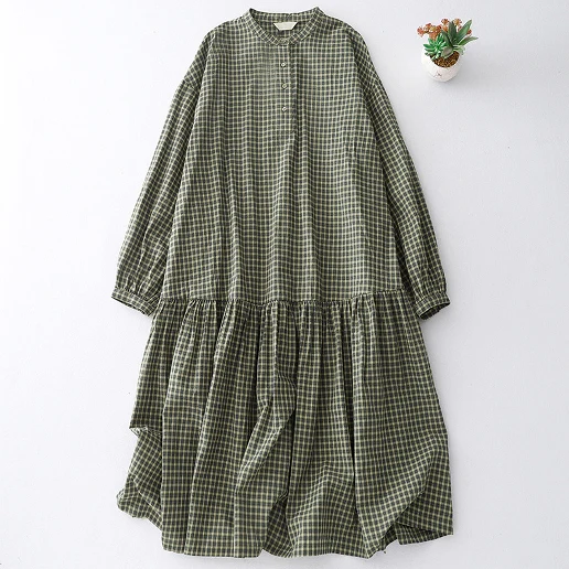 リピー数高 チェック柄 切り替え ギャザー Aライン 長袖 カジュアル ワンピース シャツワンピース