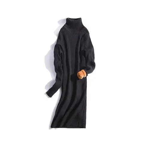 新作入荷 無地 Aライン ハイネック 切り替え 長袖 森ガール ニットワンピース