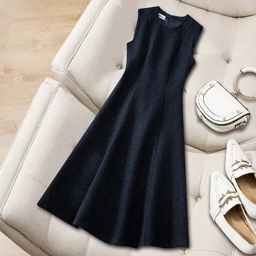 早い者勝ちです! ファスナー Aライン ノースリーブ ラウンドネック 無地 通勤/OL ワンピース