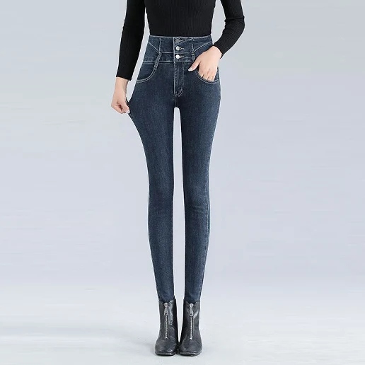 今季大注目 無地 柔軟加工 ボタン アンクル丈（9分丈） デニム エレガント タイトパンツ