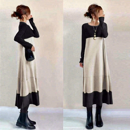 長袖 配色 快適な肌触り 心地よい 今だけ超お得 流行の予感 魔法顯瘦 主役級 見逃し厳禁 上品なシルエット カジュアルワンピース