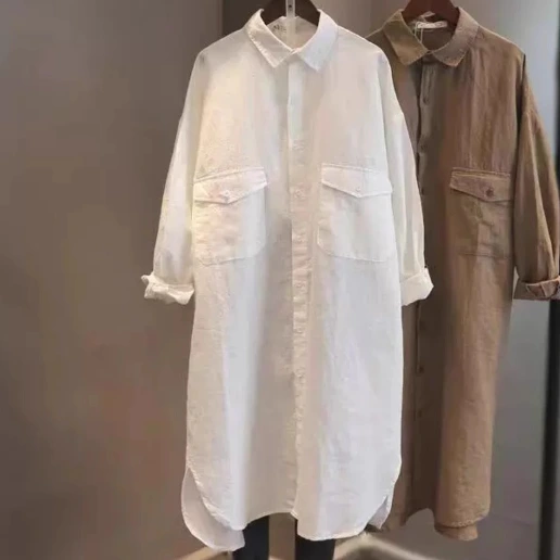 シンプル 大きめのサイズ感 着痩せ効果 ストレート レトロ POLOネック キレカジ 森ガール 柔軟加工 シャツワンピース