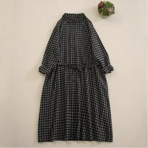 キレカジ 折り襟 レトロ きれいめ系 ロング チェック柄 着痩せ効果 ボウタイ 耐久性 シャツワンピース