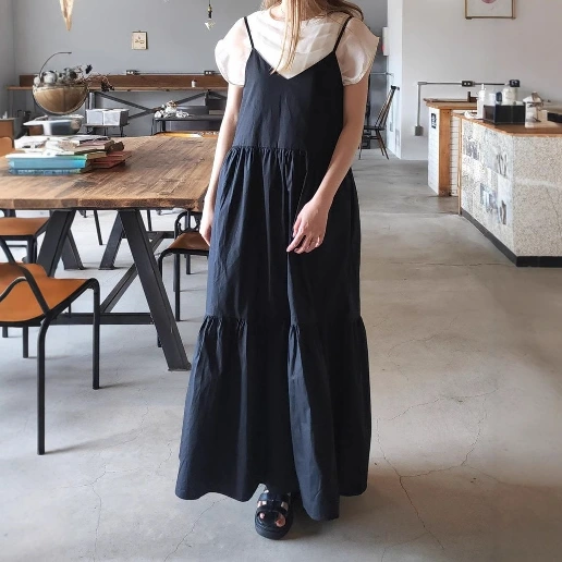 今季トレンド Vネック 切り替え ノースリーブ 無地 プルオーバー カジュアル ワンピース