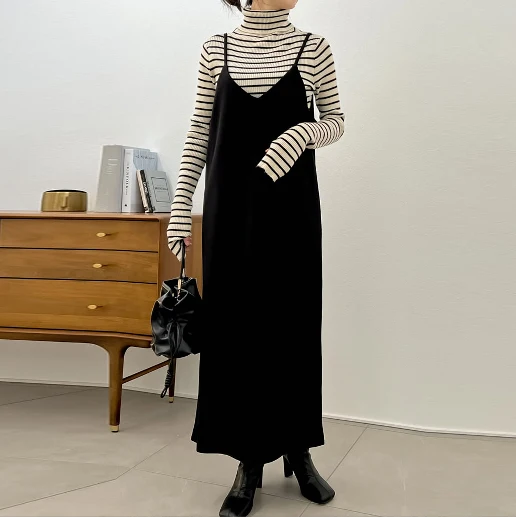 「カジュアル 」エレガント ノースリーブ ジッパー キャミソール スリット オフィスカジュアル 着回し力抜群 定番シンプル キャミワンピース