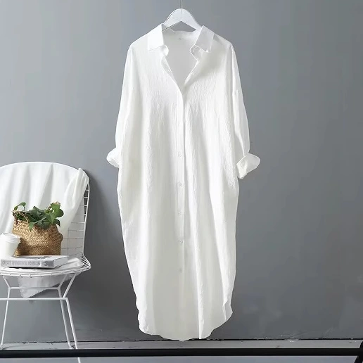 シンプル ファッション 無地 カジュアル ボタン 中長 折り襟 シングルブレスト 大人っぽさを演出し シャツワンピース