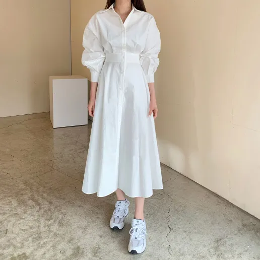 折り襟 ボタン オフィス シンプル 着痩せ効果 通勤 ファッション 組み合わせ自由 上品さたっぷり シャツワンピース
