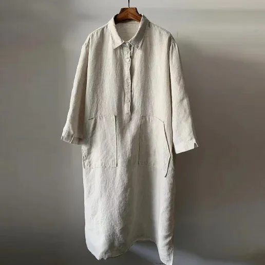 キレカジ ストレート レトロ ナチュラル 着痩せ効果 ボタン ポケット付き チェック柄 大きめのサイズ感 POLOネック 森ガール シャツワンピース