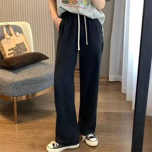 雑誌に掲載された 通勤 脚長効果 無地 ロング丈 型崩れしない カジュアル ジーンズ