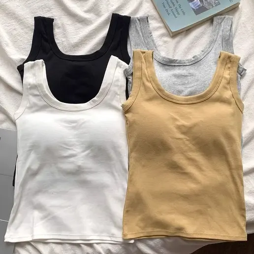 着回し力抜群 ノースリーブ 着痩せ効果 ラウンドネック 無地 プルオーバー カジュアル タンクトップ/キャミソール