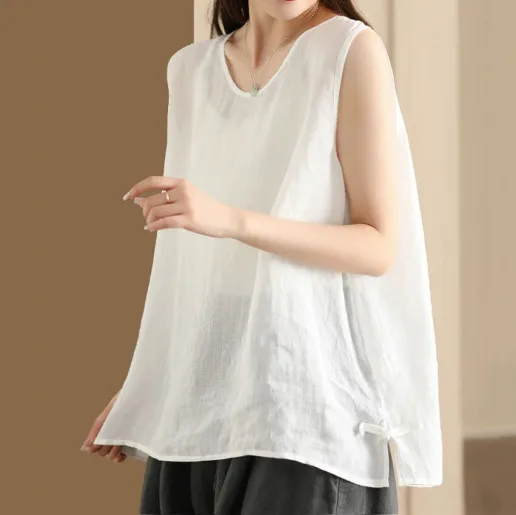 「無地 」ラウンドネック ノースリーブ シンプル 森ガール タンクトップ