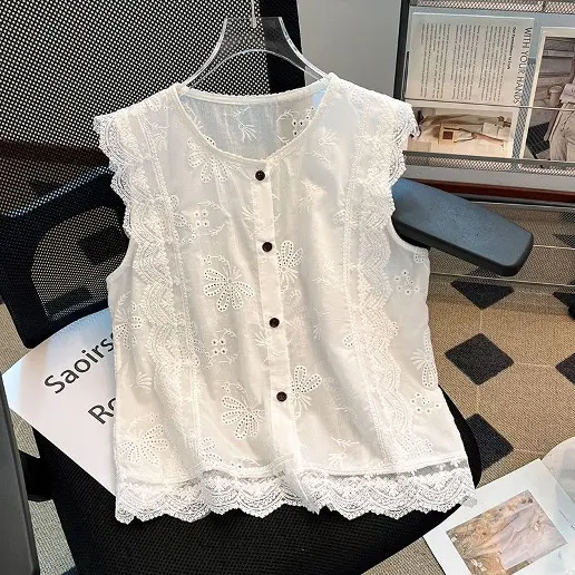 品質のいい新品 ファッション 刺繍 透かし編み ボタン レース タンクトップ