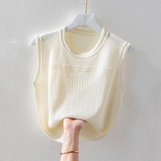 人気商品 ラウンドネック ニット ノースリーブ 無地 ファッション タンクトップ