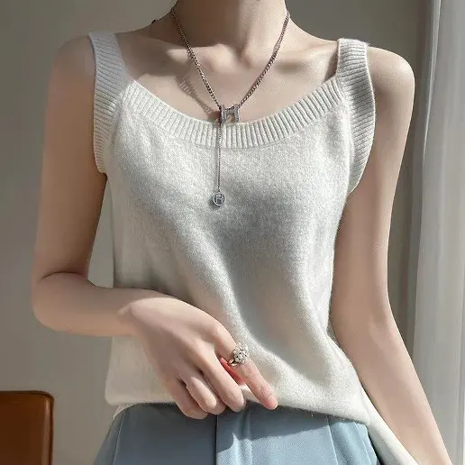 ins超人気 プルオーバー 無地 ニット ノースリーブ ラウンドネック エレガント タンクトップ