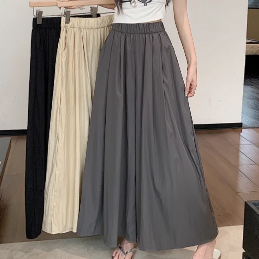 ins超人気 無地 アンクル丈（9分丈） ポケット付き ハイウエスト シンプル スカート