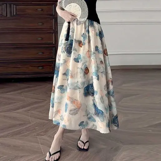 今季人気 プリント 抽象的 ボールガウン Aライン シフォン ファッション スカート