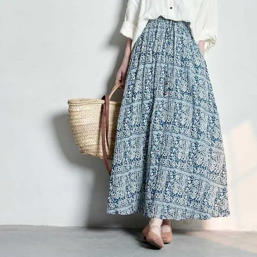 絶対欲しい Aライン ポケット付き プリント 足首丈 レギュラーウエスト カジュアル スカート