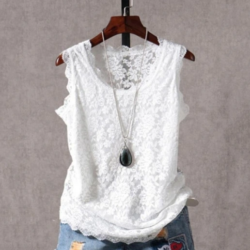 大人のお洒落をキャッチ! レース プルオーバー 無地 ノースリーブ ラウンドネック スウィート タンクトップ