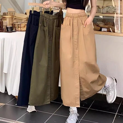 新品殺到中 カジュアル ロング ハイウエスト ボウタイ ポケット付き スカート