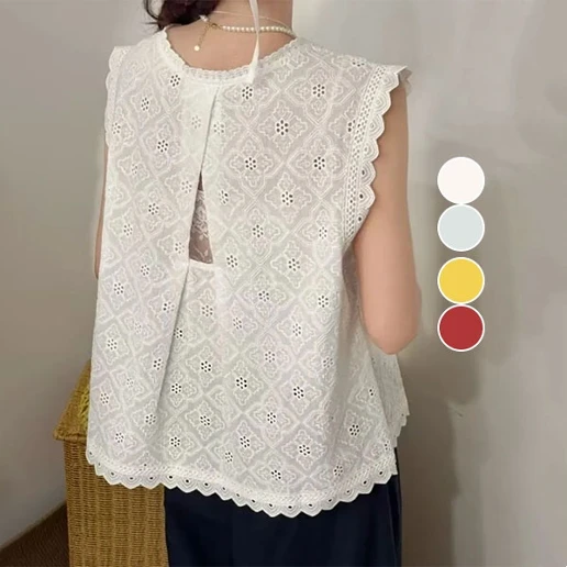 新作入荷 透かし編み ノースリーブ 無地 レース 刺繍 ファッション タンクトップ