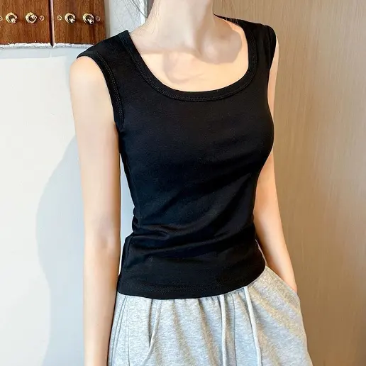 新登場 カジュアル ショート丈 Uネック 通気性良い 柔軟加工 タンクトップ