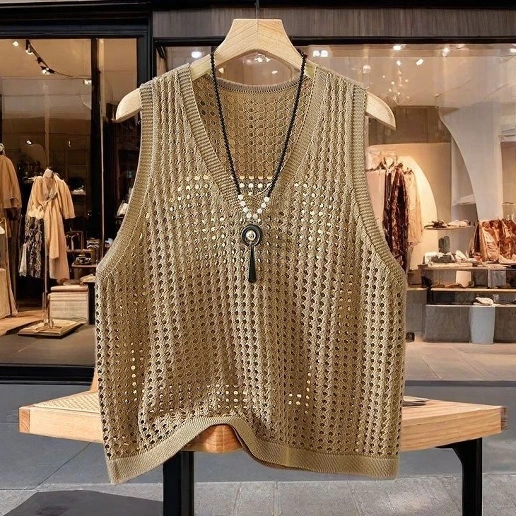 人気を獲得♡ カジュアル 無地 ショート丈 透かし編み Vネック タンクトップ