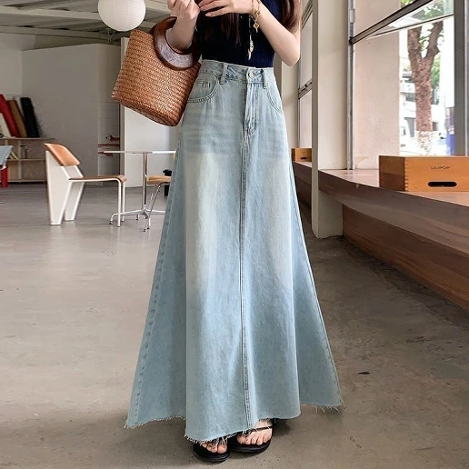 新作発売！ シンプルAライン マキシ丈 エイジング加工 ハイウエスト スカート