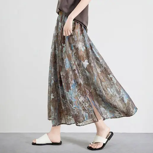 コーデの主役に！ プリント 中長 ハイウエスト Aライン レトロ スカート