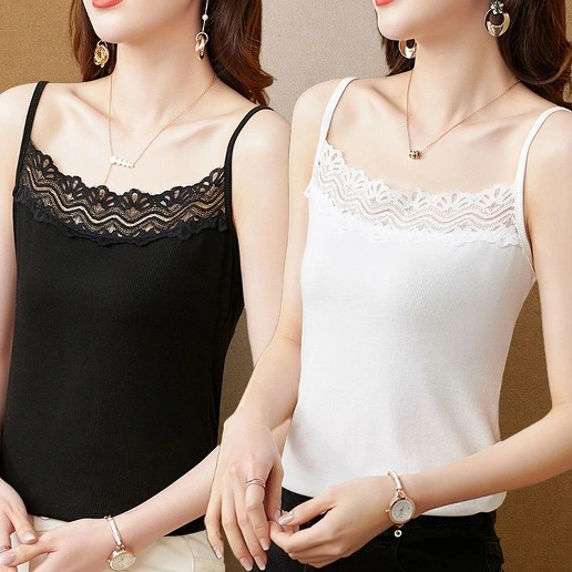『大人が着たいアイテム』 レース ニット ノースリーブ キャミソール 無地 カジュアル タンクトップ