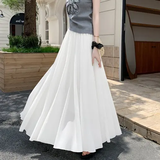 新作登場 無地 ロング 切り替え Aライン ハイウエスト ファッション スカート