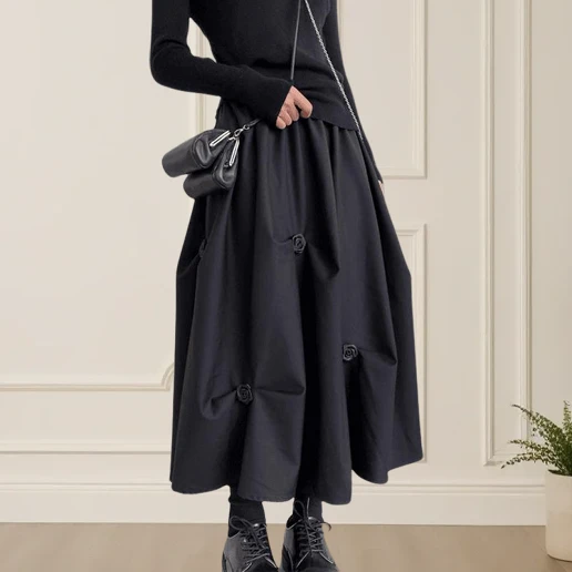 新発売！ Aライン 大きめのサイズ感 無地 ランダムティアード ハイウエスト ファッション スカート