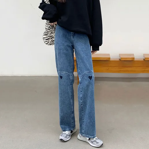 「プリント」ハイウエスト ストリート系 ロング丈 シンプル SNSで話題沸騰 可愛くて繊細な 人気上昇中 ジーンズ デニム
