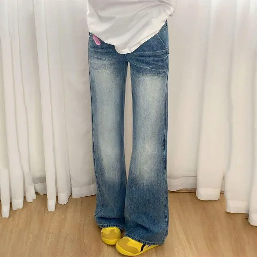 「今 着たい」 着痩せ効果 ハイウエスト 無地 デニム ロング丈 ストリート系 ジーンズ 高く見える デニム