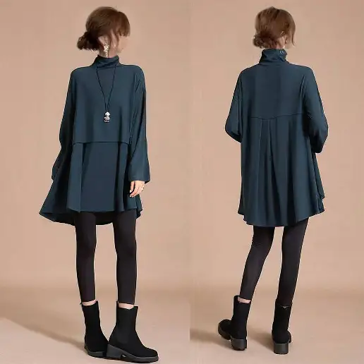 新品登場☆オススメ プルオーバー 長袖 無地 ハイネック ハイウエスト シンプル チュニック カットソー