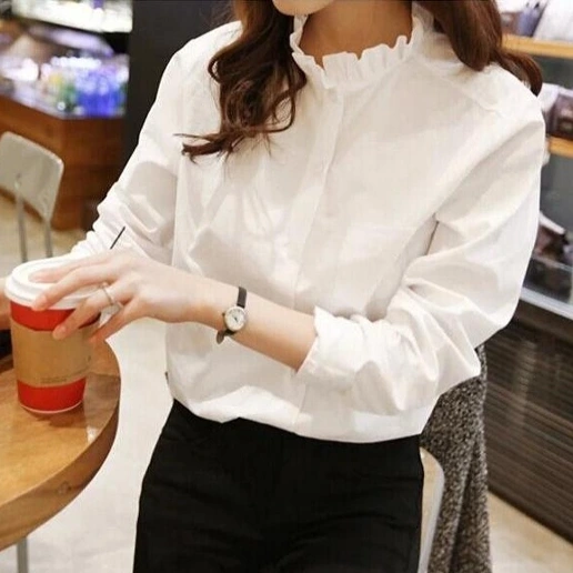 リピー数高 無地 ギャザー スタンドネック 切り替え 長袖 エレガント シャツ