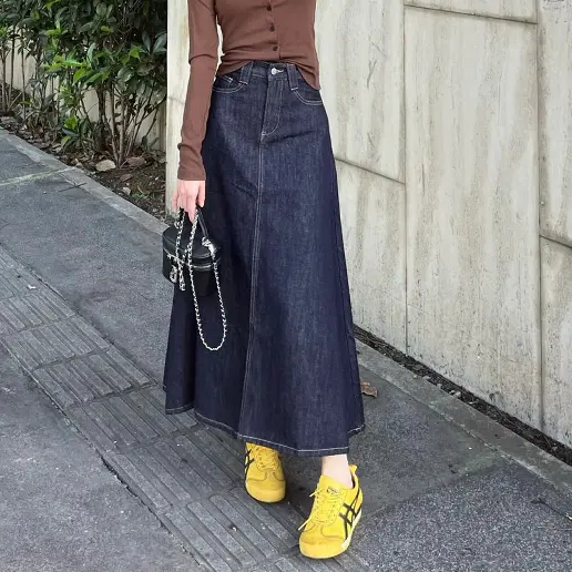 好感度UP Aライン ハイウエスト ぴったりしたサイズ感 切り替え 無地 スカート