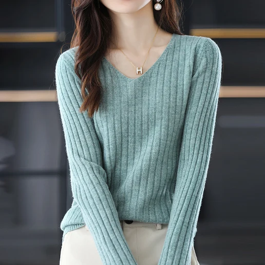 早い者勝ちです! Vネック 無地 クローズドバック ニット 長袖 カジュアル セーター