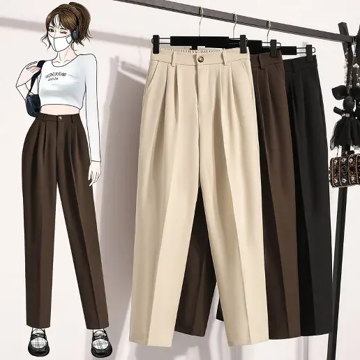 リピー数高 洋ナシ型 無地 りんご型 ハイウエスト アンクル丈（9分丈） ファッション カジュアルパンツ