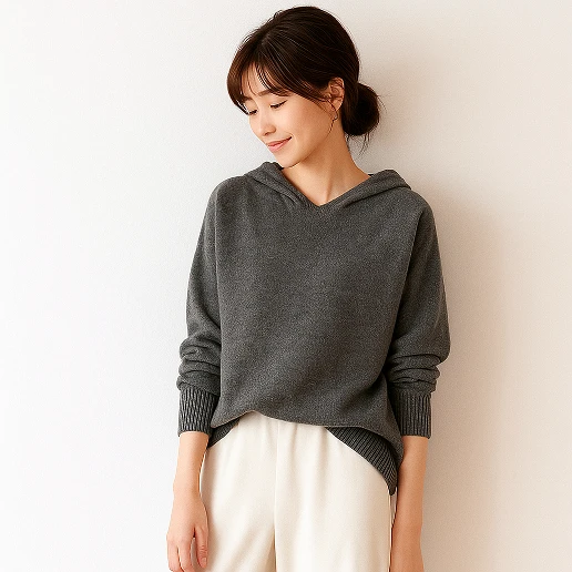 『今売れてます!』 お家コーデ 無地 長袖 フード付き 週末 シンプル ニットセーター