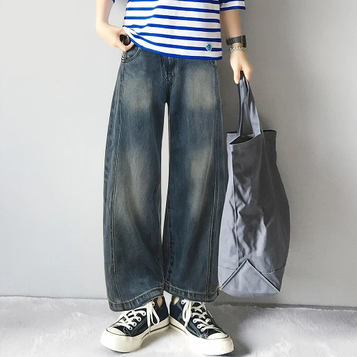 大人のお洒落をキャッチ! ハイウエスト ポケット付き 無地 ロング丈 着痩せ効果 カジュアル ジーンズ デニム