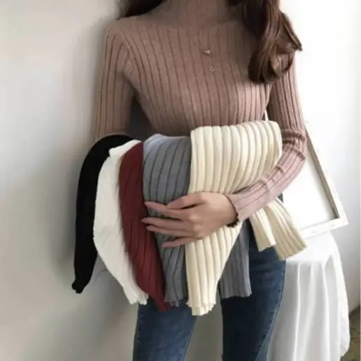 好評発売中 ニット 無地 ハーフネック ショート丈 長袖 ニットセーター