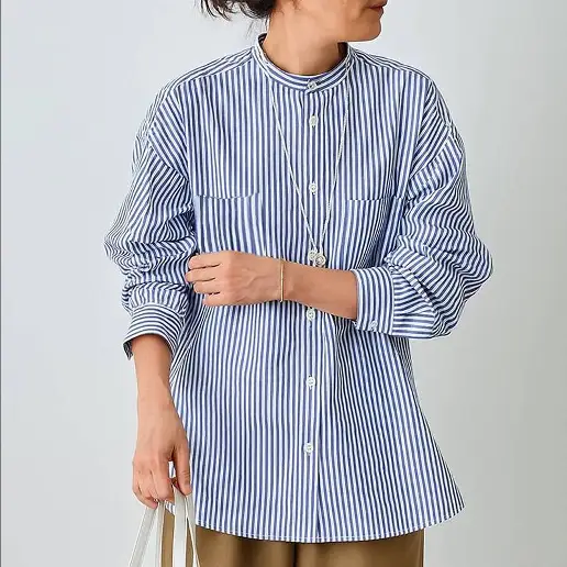 人気商品 ラウンドネック 切り替え ストライプ柄 シャツやブラウスの袖 長袖 シンプル シャツ