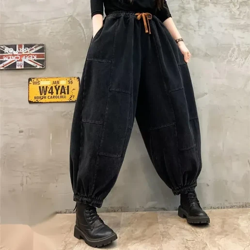 着回し自在！ デニム ポケット付き ロング丈 無地 切り替え レトロ ジーンズ