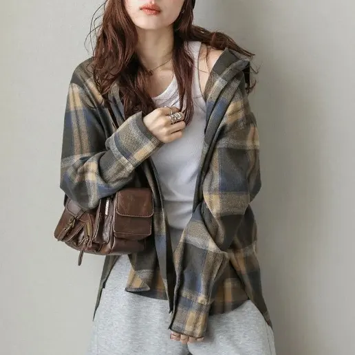 好評発売中 折り襟 チェック柄 長袖 シャツやブラウスの袖 切り替え カジュアル シャツ