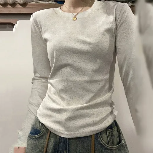「新作登場」プルオーバー 長袖 無地 ラウンドネック ストリート系 柔軟加工 着痩せ効果 細身シルエット Tシャツ